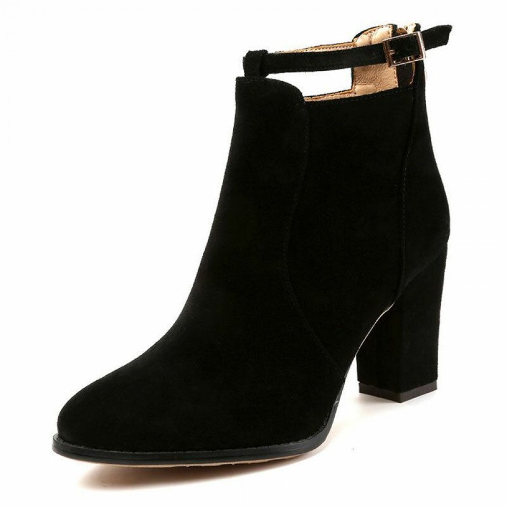 Solid Buckle Block Zipper Boots Solid Buckle Block Zipper Boots