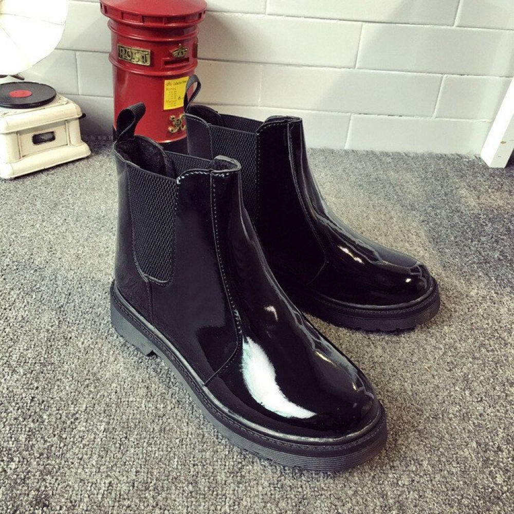 Black Waterproof Ankle Knight European Style Flat Boots Black Waterproof Ankle Knight European Style Flat Boots