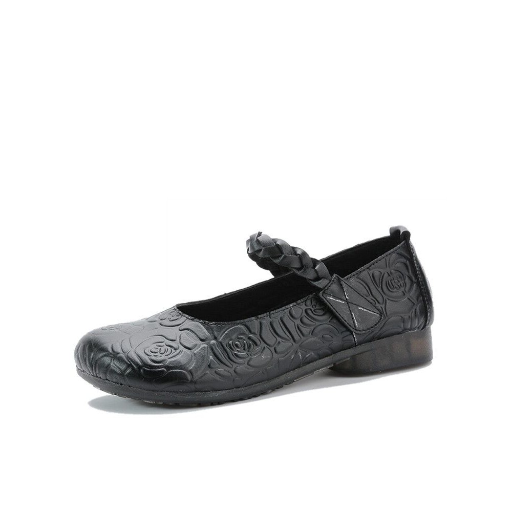 Women Retro Ethnic Soft Comfy Genuine Leather Handmade Woven Hook & Loop Mary Jane Printed Flats Women Retro Ethnic Soft Comfy Genuine Leather Handmade Woven Hook & Loop Mary Jane Printed Flats