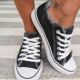 Women Casual Canvas Comfy Lace Up Flat Shoes