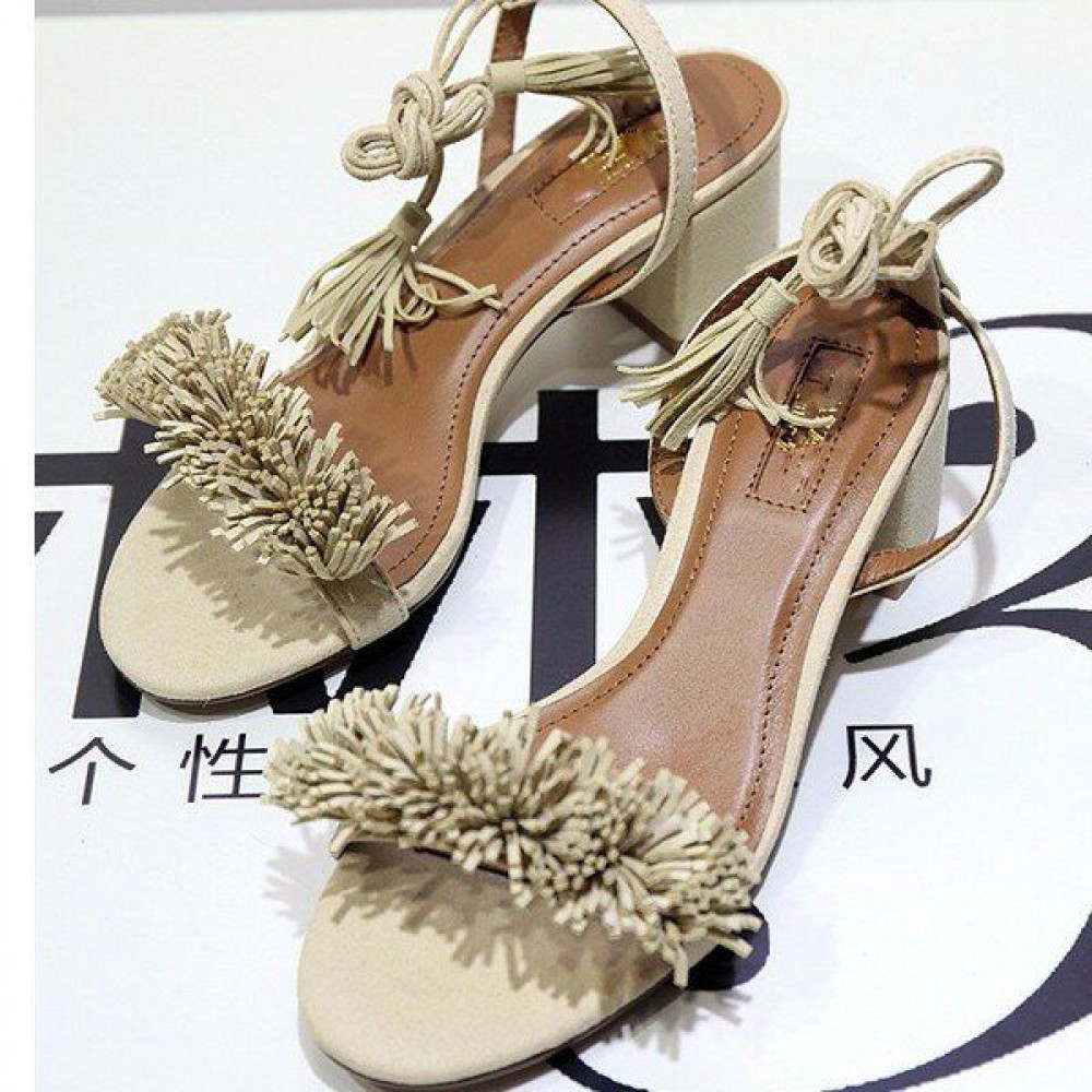 Tassel Vintage Retro Chic Lace Up Peep Toe Square Heel Sandals Tassel Vintage Retro Chic Lace Up Peep Toe Square Heel Sandals