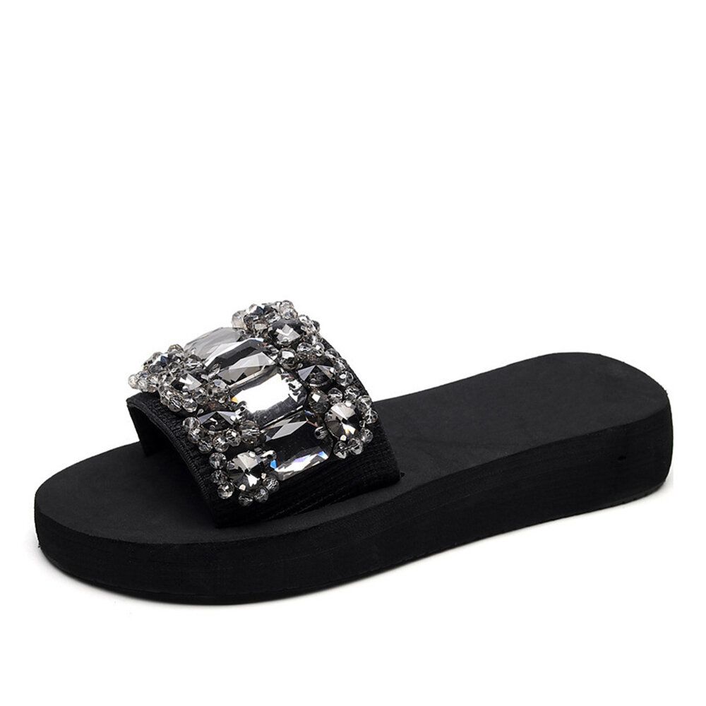 Women The Beads Rhinestone Soft Bottom Slippers Women The Beads Rhinestone Soft Bottom Slippers