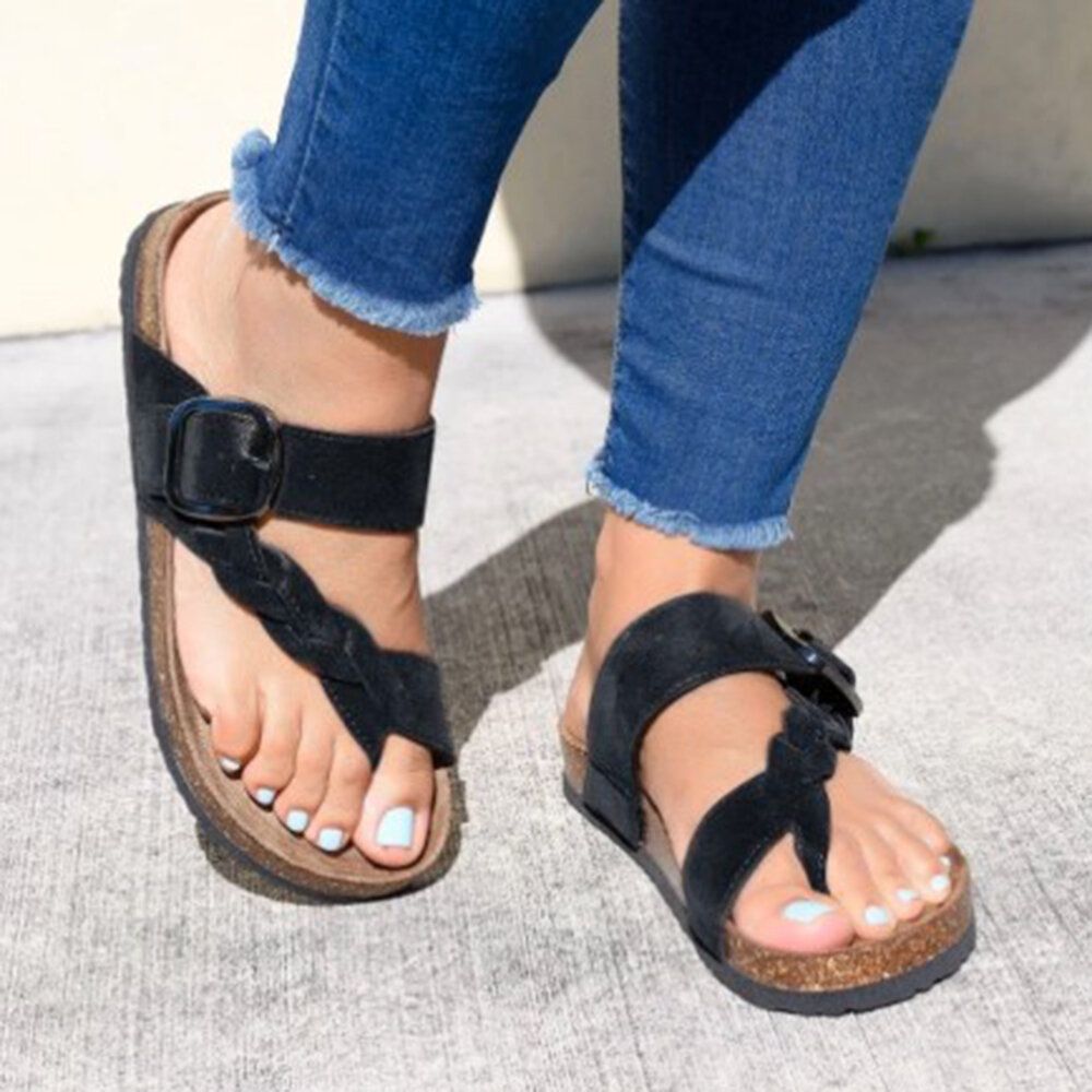 Large Size Women Retro Beach Clip Toe Slip On Flat Slippers Large Size Women Retro Beach Clip Toe Slip On Flat Slippers